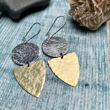 Brass Shield and Circle Earrings