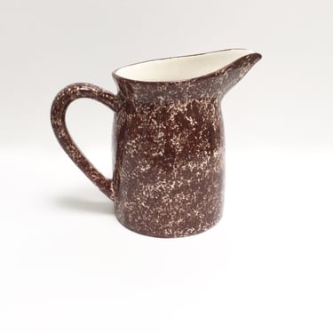 Vintage brown spongeware pitcher by Los Angeles Potteries | retro water pitcher | brown vase | mid century ceramics 