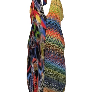 Missoni - Green, Red, Black, Yellow & Blue Halter Silk Mini Dress Sz M