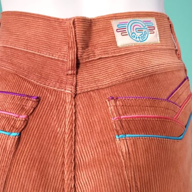 Vintage gitano rainbow corduroys disco pants late 1970's back pocket piping straight leg 3s company(27 x 35) 