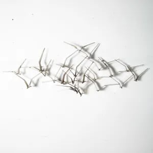 Mid Century Modern Sculpture Birds in Flight Art Wall C. Jere Metal Silver Heavy