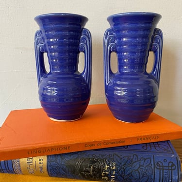 Vintage Set Of Small Blue Art Deco Style Vases, Cobalt Blue, Small Vases 
