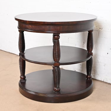 Henredon Regency Carved Banded Mahogany Three-Tier Drum Side Table