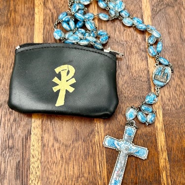 Vintage Blue Stone Rosary Blue And Clear Plastic Beads Religious Jewelry 