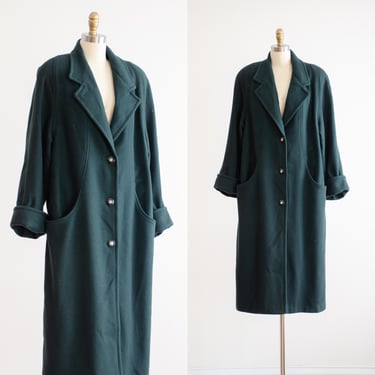 green wool coat 80s 90s plus size vintage forest green minimalist long wool coat 