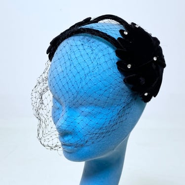 Rhinestone Velvet Veiled Hat from The Chicago Burlesque Collection