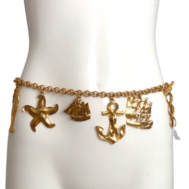 YVES SAINT LAURENT- c.1990 Gold Nautical Charm Belt