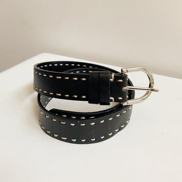 Soft Black Whipstitch Leather Belt