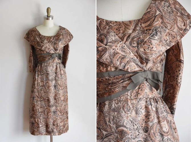 50s President's Wife dress/ vintage 1950s wiggle dress/ paisley print wiggle cocktail dress 