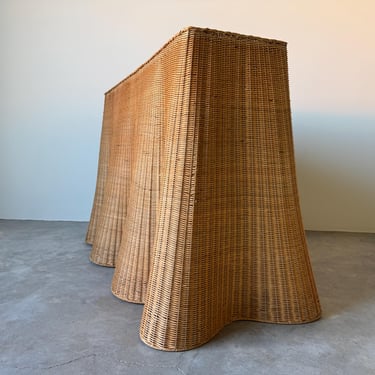 Vintage Coastal Organic Trompe L’oeil ‘Draped’ Wicker Ghost Console Table 