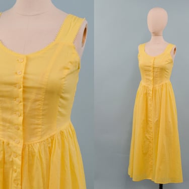 90s/Y2k Yellow Midi Dress, Vintage Summer Dress, Rick Rack Detailing, Size Small by Mo