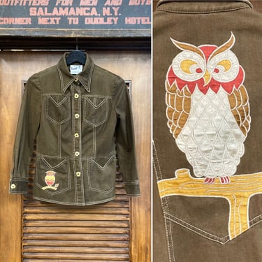 Vintage 1960’s “Roncelli” Label Owl Design Denim Jacket, 60’s Denim Jacket, Vintage Embroidery, Vintage Denim, Vintage Clothing 