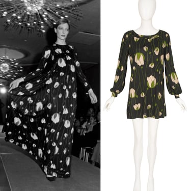 Diane von Furstenberg 1975-76 F/W Vintage Tulip Print Black Jersey Tunic Dress 