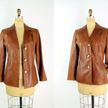 90s Nine West British Brown Leather Blazer / 90s Leather Blazer / Leather Jacket /Size S/M 
