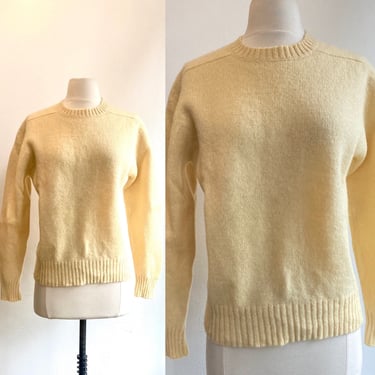 Vintage 80s SHETLAND WOOL Crew Neck Sweater / Pale Yellow / Claybrooke 