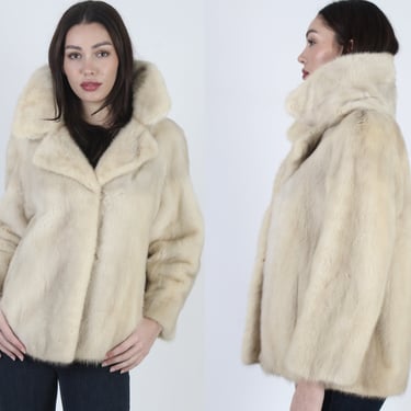 60s Natural Blonde Mink Fur Coat / 1960s Real Ivory Mink Jacket / Vintage Evans Structured Fur Under Collar Overcoat 