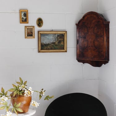 turn of the century French burl walnut corner cabinet