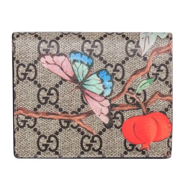 Gucci - Tan &amp; Brown Monogram Print w/ Butterfly Detail Wallet