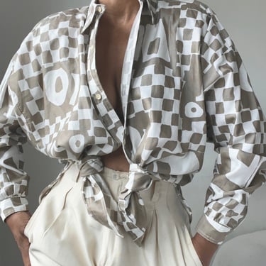 vintage rare abstract minimalist statement raglan sleeve brushed cotton blouse 