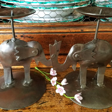 Pair of Elephant Candle Holders~Vintage Metal Candle Holders~Spike Type Candleholders~Elephant Lover Gift~JewelsandMetals. 