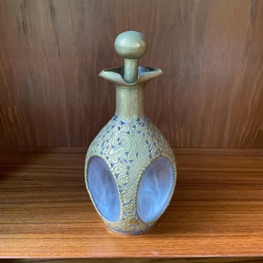 1960s Spanish Monk Style Brass Decanter Liquor Pinch Bottle Vintage Mid-Century Bar Thali Chinese Export 