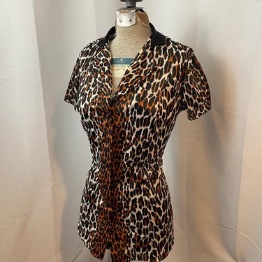 Vanity Fair Leopard Print Lingerie PJ Top Blouse 1960s Vintage Rockabilly Pinup 36 M 