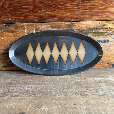 Oval Platter -  Grey and Brown with Geometrics 