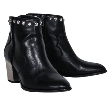 Zadig & Voltaire - Black Leather Studded Trim Short Boots Sz 10