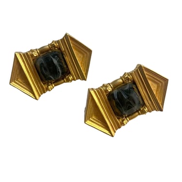 KARL LAGERFELD-1980s Gold Tone Metal & Gemstone Earrings