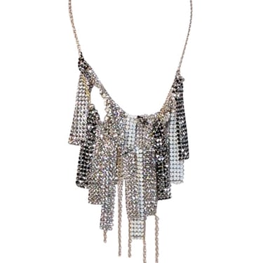 Swarovski - Silver, White, & Gunmetal Fringe Layered Necklace