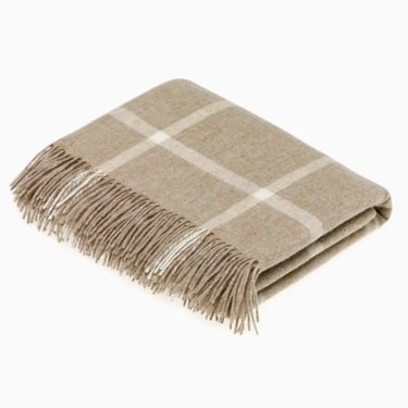 Windowpane Beige Merino Lambswool Throw