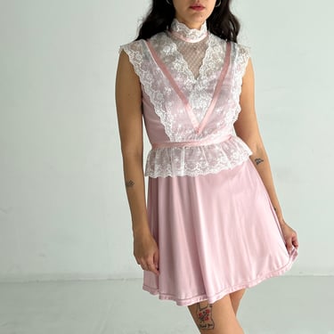 70s Pink Mauve Lace Mini Dress