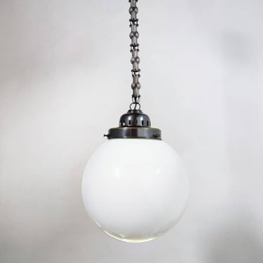 Vintage Pendant Lamp/Mid Century White Glass Globe/Ceiling Light/ Vintage Lightning/ Hanging Light/ Retro Lightning/ 70s 