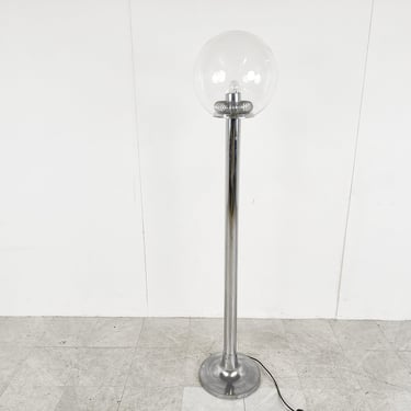 Vintage chrome and glass floor lamp, 1970s - mid century modern murano glass floor lamp - vintage murano floor lamp - glass floor lamp 