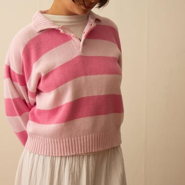 1980s "Hunt Club" Pink Rugby Striped Cotton Sweater 