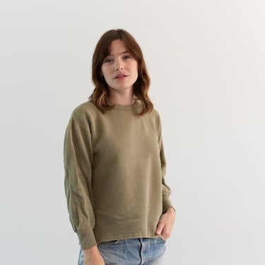 Vintage French Faded Olive Green Crew Sweatshirt | Cozy Fleece | 70s Made in France | FS114 | S M | 