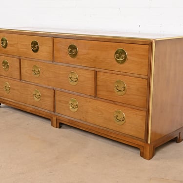 Michael Taylor for Baker Furniture Hollywood Regency Cherry Wood and Brass Dresser