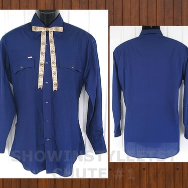 Chute #1 Vintage Western Retro Men's Cowboy & Rodeo Shirt, Rockabilly, Navy Blue, Tag  Size 15.5, Approx. Medium (see meas. photo) 