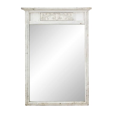 Victorian Distressed White Wood Frame Over Mantel Mirror