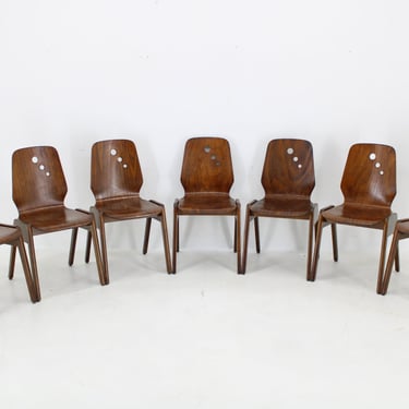 1970s Set of 7 Beech Stuckable Dining Chairs ,Germany / Mid-century / Brown Colour / Vintage Chair / 