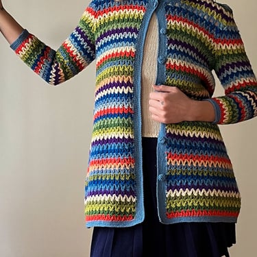 60s Colorful Hand Knit Cardigan | M