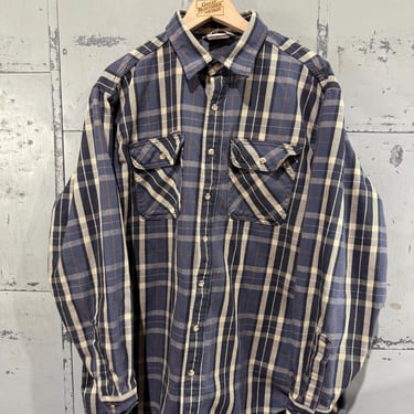 Vintage Blue Carhartt Flannel Shirt Heavyweight Cotton Plaid  Classic Retro Style workwear orange 