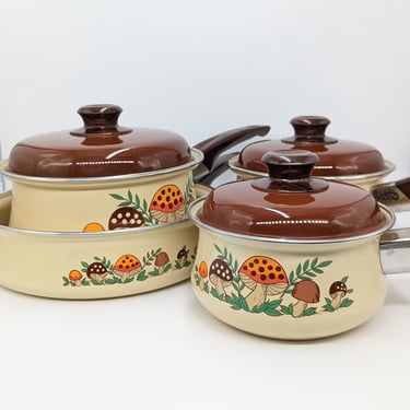 Vintage Mushroom Cookware Pots and Pan Set 