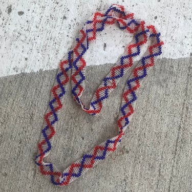 Vintage Red + Blue Seedbead Flapper Necklace