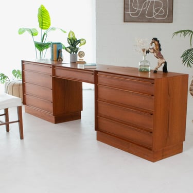Danish Modern Teak Chest of Drawers Desk Set