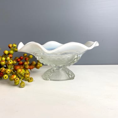 Northwoods button panels opalescent glass footed bowl - antique elegant glassware 