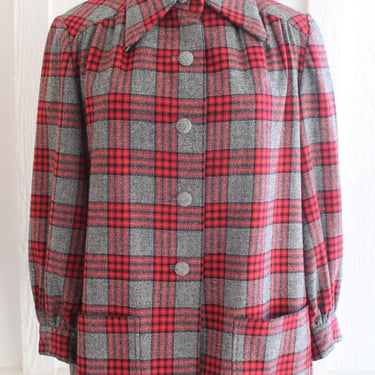 49er Wool Plaid Jacket - Circa 1950's - Estimated size S/M - Swing Coat - Mid Century - Cottagecore 