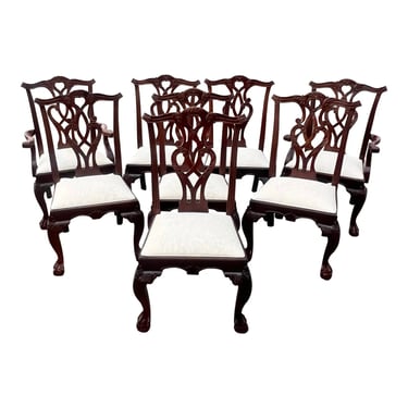 Stanley Furniture “Stoneleigh” Mahogany Carved Chippendale Georgian Style Dining Chairs - Set of 8 