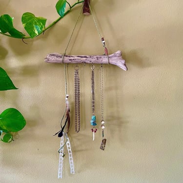 Driftwood Wall Hanging Natural Jewelry Display Propagation Station Wood Key Hooks 