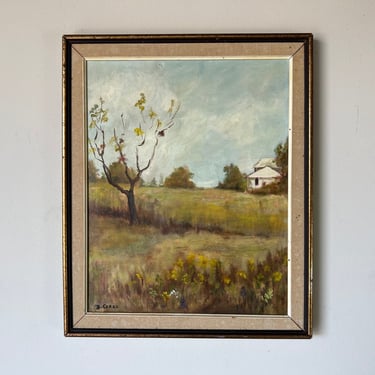 70's Bila Crose Impressionist Countryside Landscape Oil Painting , Framed 